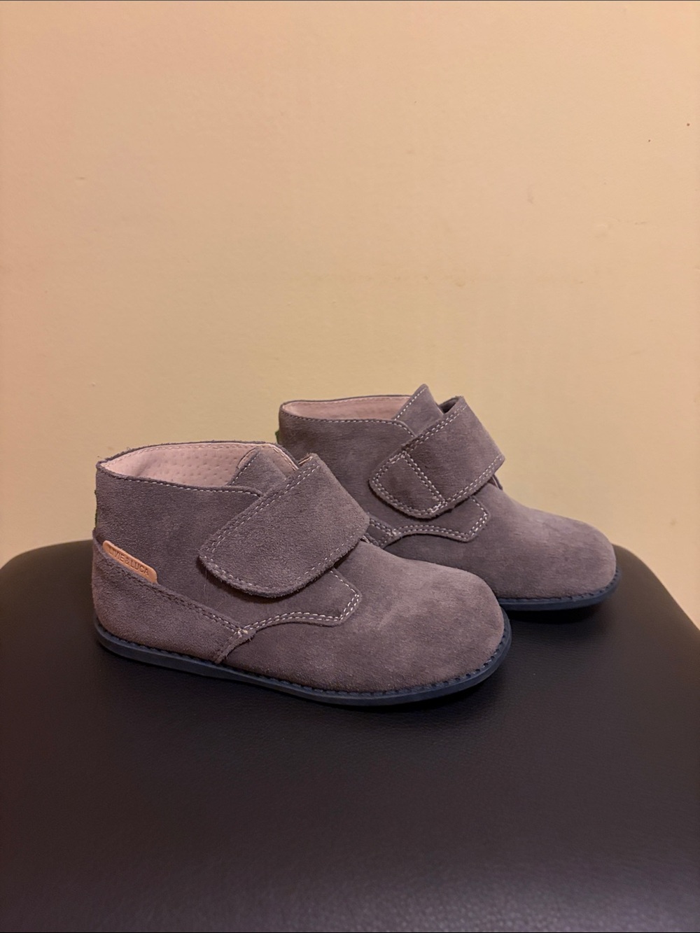 Livie & Luca Gray Suede Kids Ankle Boots with Hook-and-Loop Strap